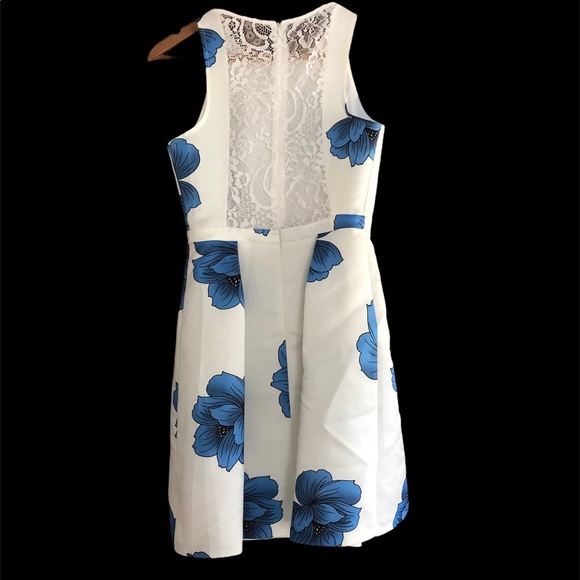 Nadine Milan Italy blue poppy lace back dress XS open back floral print - Picture 2 of 6